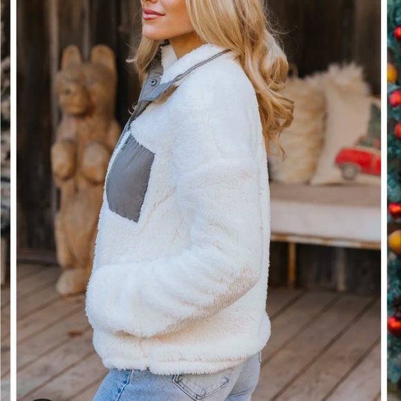 NWT Thread & Supply Kimble Ivory Sherpa teddy button jacket M - Picture 5 of 9